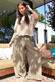 Rustic Nature Linen Blend Pocket Pleat Wide Leg Washed Walnut